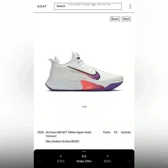 Nike Air Zoom BB NYX ‘White Hyper Violet Crimson’ Size Men’s 8.5 - Picture 4 of 10